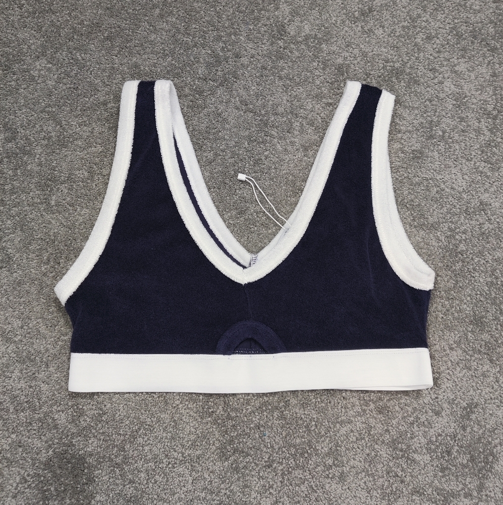 Zara Vintage Style Navy Velour Sports Bra Sz XL Beach Resort Wear French Terry